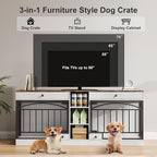 GarveeHome Dog Crate Furniture for 2 Dogs, Dog Kennel Indoor with Storage and Feeding Bowls, Double Dog Crate TV Stand for Small Medium Dogs, White