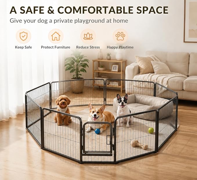 Metal Dog Playpen - Foldable Exercise Pen 24" Height 8 Panels for Dogs Portable Pet Playpen Polygon Dog Enclosure Indoor/Outdoor Pen for Puppy (Black)