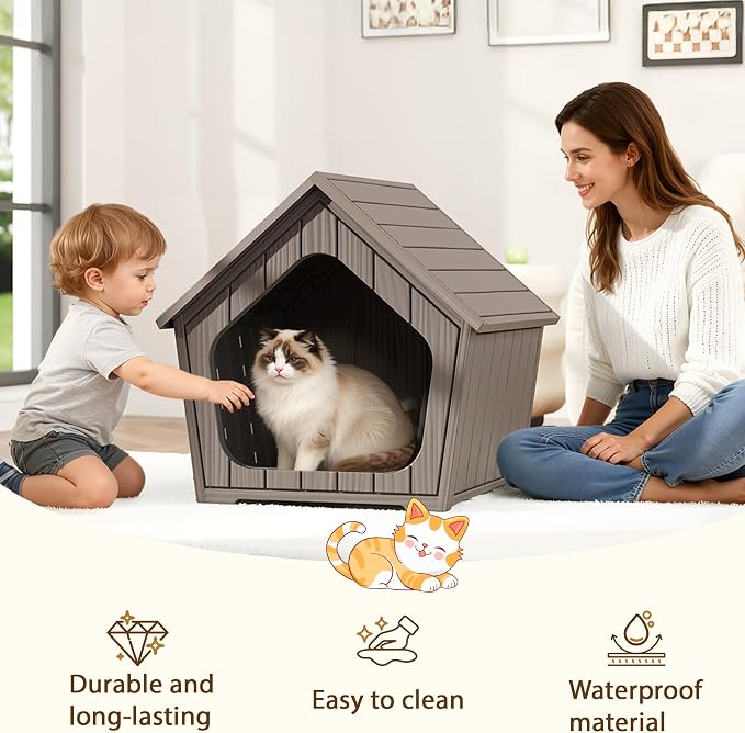 Cat Litter Box Enclosure Furniture, Hidden Litter Box with Air Holes, Cat Houses for Outdoor Cats, Wide Opening Design for Easy Cleaning, Grey