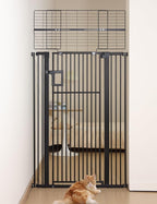 No Pawblems 71" Extra Tall Pet Gate, 29"-43" Wide Pressure Mounted, Black | 1.37" Ultra Narrow Spacing, Auto-Close Tall Cat Gate for Doorway, Dual-Lock, One-handed Operation