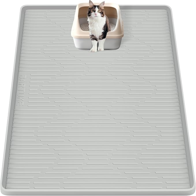 Silicone Cat Litter Box Mat 34"x 20" Extra Large Cat Rubber Mat | Cat Mat for Litter Box, Non-Slip, Waterproof Cat Litter Trapping Mat with Raised Edge, Kitty Litter Mat for Floor, Easy Clean