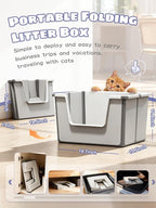 Large Cat Litter Boxes (16x20x12 Inch) with Scoop, Portable Cat Litter Box for Travel with Open Top & High Side, Foldable Box Easy to Carry to Indoor or Outdoor, for Kitty & Big Cats