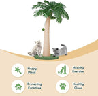 43.3inch Palm Tree Shape Style Sisal Cat Tree Scratching Post Cats, Wear Resistant Cat Claw Scratcher with Plush Stable Base & Hanging Toy Ball, Green