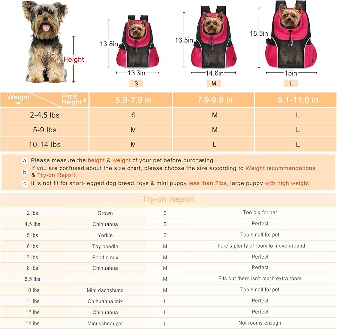 WOYYHO Pet Dog Carrier Backpack, Ventilated Mesh Small Dog Front Backpack | Breathable Puppy Back Pack, with Safety Belt, Storage Pockets, for Travel Hiking Cycling Outdoor Adventures, Rethink Pink, L