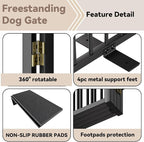 SNUOWU Full Metal Freestanding Dog Gate with Door, 24'' Height Foldable Pet Dog Fence for Indoor & Outdoor, 4 Panels Extra Wide Free Standing SmallDog Gates for Doorways,House,Stairs,Porch,Deck,Yard