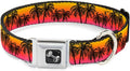 Dog Collar Seatbelt Buckle Palm Trees Sunset Fade Black 13 to 18 Inches 1.5 Inch Wide | Palm Trees Sunset Fade Black Durable Metal Adjustable ID Tag Ring