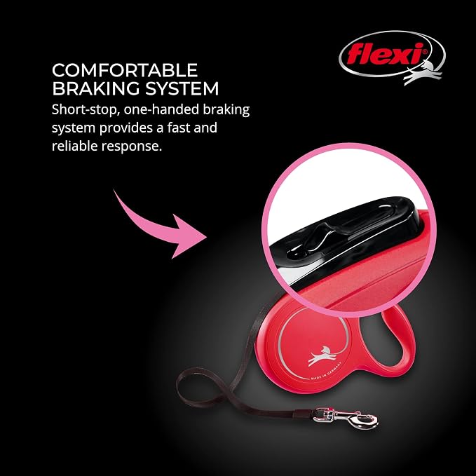 FLEXI® Classic Cord Retractable Dog Leash, Medium, 16 ft - Red | German engineered, original flexi leash, durable quality for dogs up to 44 lbs, tangle-free, walking, reliable brake system