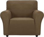 ZNSAYOTX Super Stretch Chair Slipcover Universal Sofa Chair Covers for Living Room Dogs Pet Furniture Protector Spandex Armchair Slipcovers with Anti Slip Foam Sticks (Brown, Chair)