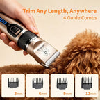 Dog Clippers for Grooming,Dog Grooming Kit for Heavy Thick Hair&Coats | <60dB quiet,Rechargeable Cordless,4H Runtime,4 Guide Combs,2in1 Wide & Narrow Blades,Pet Shaver for Matted Fur
