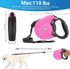 360°No Tangle 26 Ft Retractable Dog Leash for Dogs up to 99lbs | Heavy Duty Pet Walking Leash for Small Medium Large Dogs, Anti-Slip Handle, Strong Nylon Tape, One-Handed Brake, Pink