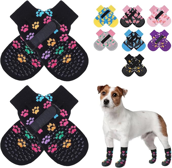 SCENEREAL Anti Slip Dog Socks to Prevent Licking Paws for Hardwood Floors | Double Sides Dog Shoes Boots & Paw Protectors for Hot/Cold Pavement, Dog Grippy Booties for Small Medium Large Senior Dogs