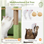 Globlazer Cactus Large Cat Tree, 80 inch Tall Climbing Tower, F80F, Green | Multi-Level Cat Scratching Tower for Indoor Multiple Large Adult Cats Kittens with 3 Cat Caves, 3 Hanging Baskets