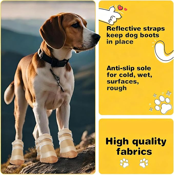 Dog Shoes for Small Dogs, Dog Boots & Paw Protectors for Hot Pavement Winter Snow Hiking, Anti-Slip Dog Booties for Hardwood Floor Pink Brown Size 1