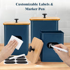 Kitchen Canisters Set of 3, Metal Flour Sugar Storage Containers with Airtight Lids-Canisters Sets for Kitchen with Customizable Chalkboard Labels & Marker Pen-Spice, Coffee Storage Jars(Dark Blue)