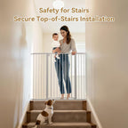43 inch Tall Safety Dog Gate Adjustable 29.7-57 inch Extra-Wide Metal Pet Gate Drill-Free Pressure-Mount Installation kit Self-Closing Cat Gate for Stairwells、Doorways（White）
