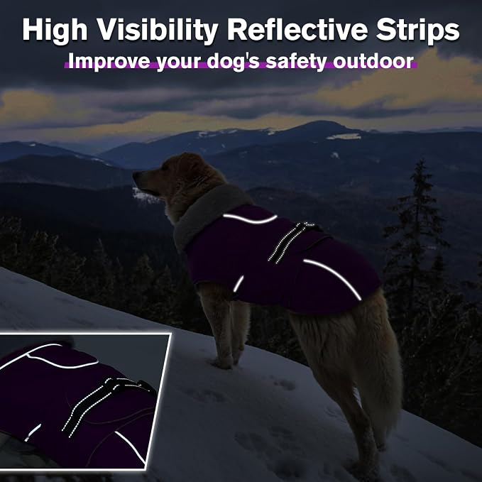 Lelepet Dog Winter Coats for Large Dogs Dog Jacket with Adjustable Buckle | Waterproof Reflective Pet Fleece Vest Windproof Cold Weather Coats with Adjustable Buckle & Leash Hole, Turtleneck, XXXL