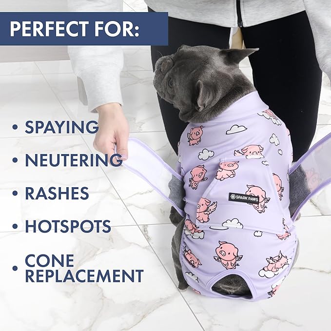 Spark Paws Dog Surgery Recovery Suit – Dog Recovery Suit After Surgery, Anti-Lick Dog Onesie, Abdominal Wound Protector, Soft Cone Alternative for Spay Neuter Male Female Pet Recovery - Pigs Fly - 3XL