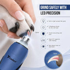 Candure Whisper Quiet Dog Nail Grinder with 360 Degree LED Light, 6-Speed Rechargeable Pet Nail Trimmers with Extra Grinding Head for Safe, Stress-Free Grooming for All Pet Sizes