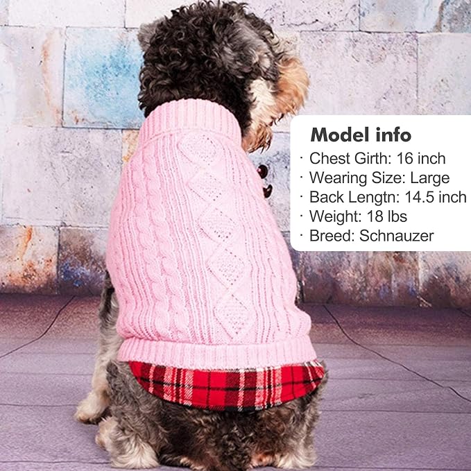 KYEESE Dog Sweater Turtleneck Thick Knit Pullover for Cold Weather | Stretchy Fit, Lightweight & Warm, Cozy Knit Comfort, Classic Plaid Design, Gentle on Sensitive Skin, Comfortable Daily Wear