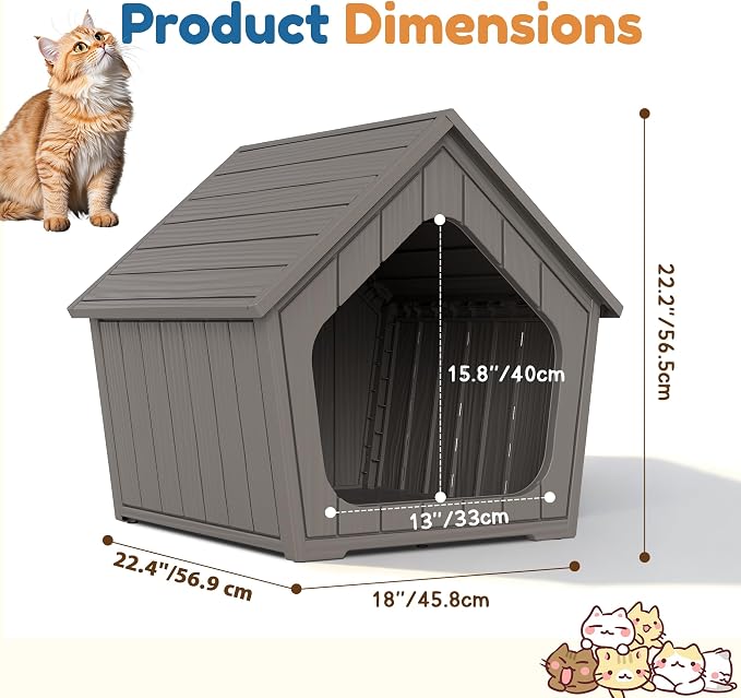 Cat Litter Box Enclosure Furniture, Hidden Litter Box with Air Holes, Cat Houses for Outdoor Cats, Wide Opening Design for Easy Cleaning, Grey