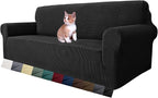 MAXIJIN Super Stretch Couch Cover for 3 Cushion Couch, 1-Piece Universal Sofa Covers Living Room Jacquard Spandex Furniture Protector Dogs Pet Friendly Fitted (Large, Black)