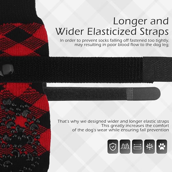 EXPAWLORER Dog Socks to Prevent Licking Paws, Dog Shoes for Hot Pavement, Anti Slip Dog Booties for Hardwood Floors, Dog Boots & Paw Protectors for Small Medium Large Senior Dogs, Red Black S