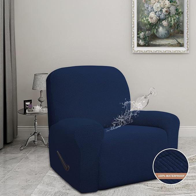 Easy-Going 100% Waterproof Recliner Chair Cover，1-Piece Recliner Slipcover | Dual Waterproof Couch Cover for Recliner，Leakproof Furniture Protector for Kids Pets Dog Cat Daily Stain, Navy