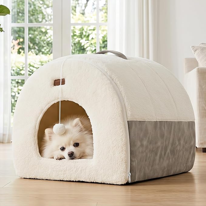 ZOMISIA 2in1 Cat Bed Cave for Indoor Cats & Small Dog, with Washable Pillow | 17 inch, Large Enclosed Cat Hideaway with Non-Slip Bottom, Cozy Dog Cave for Anxious Pets, Easy to Assemble, Removable Pillow