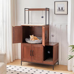HOOBRO Litter Box Enclosure, Litter Box Furniture with Storage, 2-in-1 Hidden Cat Furniture with Shelf, 2 Dangling Plush Balls and 1 Toy Ball, Large Wooden Cat Washroom, Walnut WL78MW01