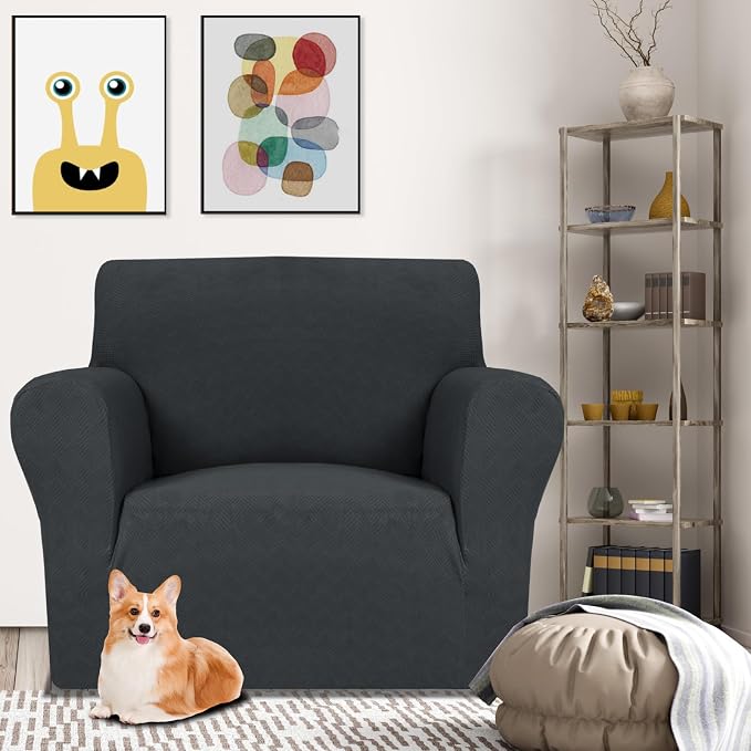 MAXIJIN Chair Covers for Living Room 1 Piece Stretch Sofa Chair Slipcovers with Arms (31"-46") Furniture Protector for Dog Pet Couch Armchair Cover (Chair, Diamond Pattern Gray)