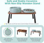 SPUNKYJUNKY Ceramic Elevated Dog Bowls with Slow Feeder Raised Acacia Bamboo Wooden Stand, 8.3'' Dog Food Water Bowls Set Non-Slip for Medium Large Sized Breed Microwave Dishwasher Safe - Light Green
