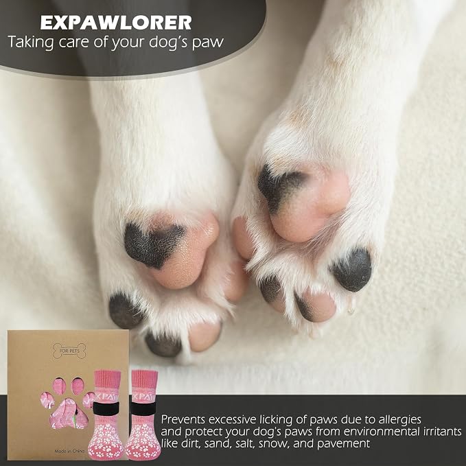 EXPAWLORER 6PCS Anti-Slip Dog Socks to Prevent Licking Paws,Dog Shoes for Hot Pavement,Best Paw Protector Traction Control on Hardwood Floor,Dog Booties for Puppy Small Medium Large Senior Dogs