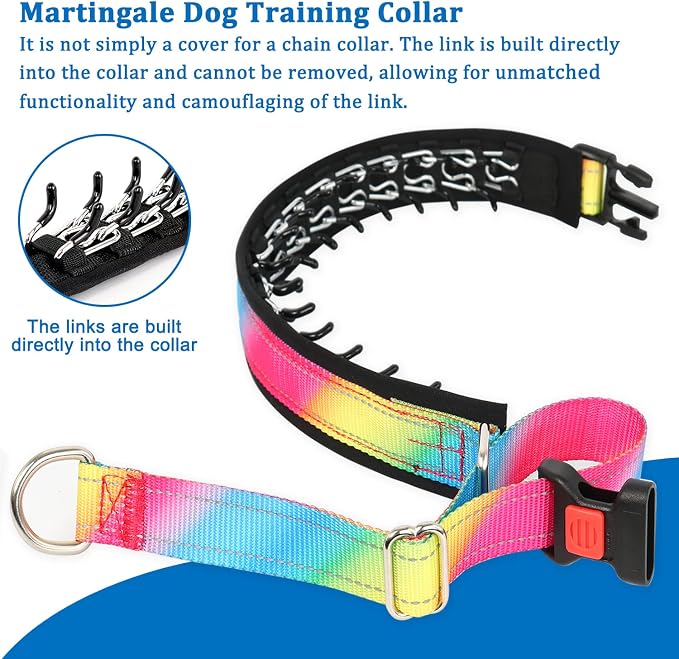 Mayerzon Martingale Prong Collar for Dogs, Patented No Pull Pinch Collar | Anti Pull Dog Collar with Buckle for Large Breed Dogs, For Training Walking Hunting, Adjustable and Heavy Duty (Rainbow, XL)