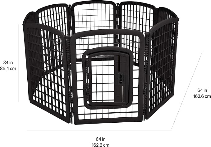 Amazon Basics 8-Panel Octagonal Plastic Dog Playpen, Portable Indoor/Outdoor Pet Fence with Gate, Exercise Pen for Puppies and Small Animals, 34 inches, Black
