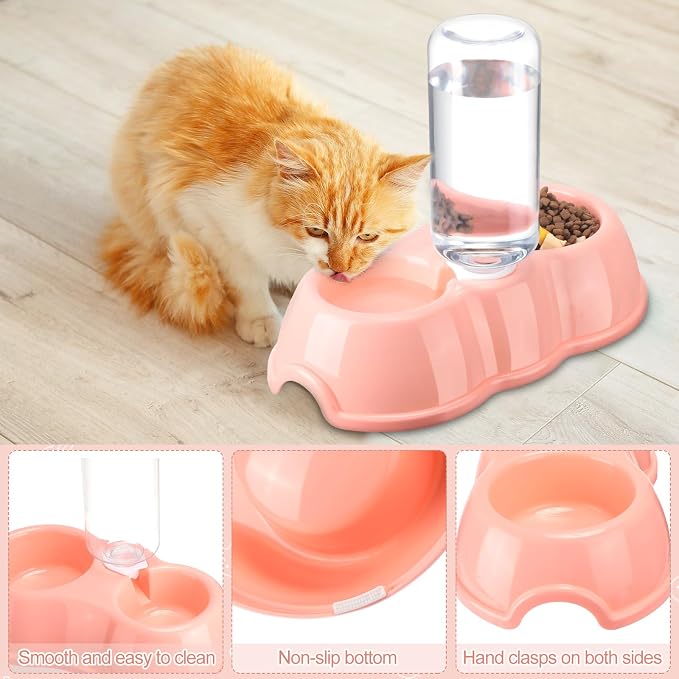 7 Pcs Small Cat Kitten Starter Kit Cat Litter Box with Shovel Paw Litter Mat Double Automatic Kitten Bowls Toy Teaser Stick Collar Essentials Kits for 1-3 Lbs Beginner(Stylish,Light Pink)
