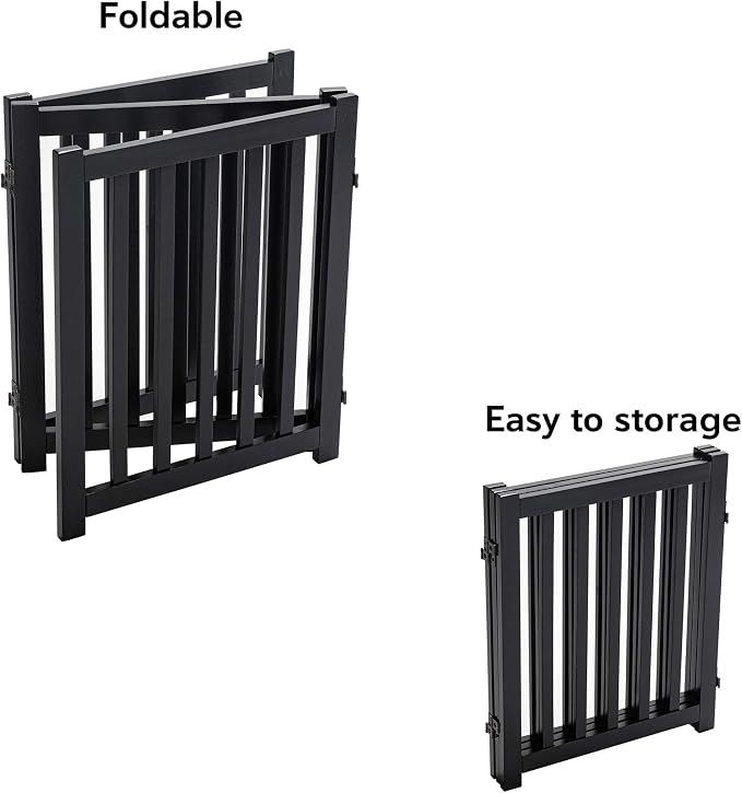 LZRS Wooden Free Standing Foldable Dog Gate Indoor – 60" W x 24" H,Step-Over Safety Pet Gate for Doorways, Stairs, Hallways, Indoor Dog Barrier for Small to Medium Dogs & Puppies, Black