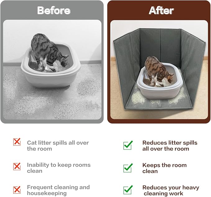 Cat Litter Box Enclosure Splash Guard Large Foldable Removable Mat, Tall for Litter Contained High Side Out Litter Box Keeping Litter Off Floor Easy Clean (26.4 * 21.3 * 16.5 inch)