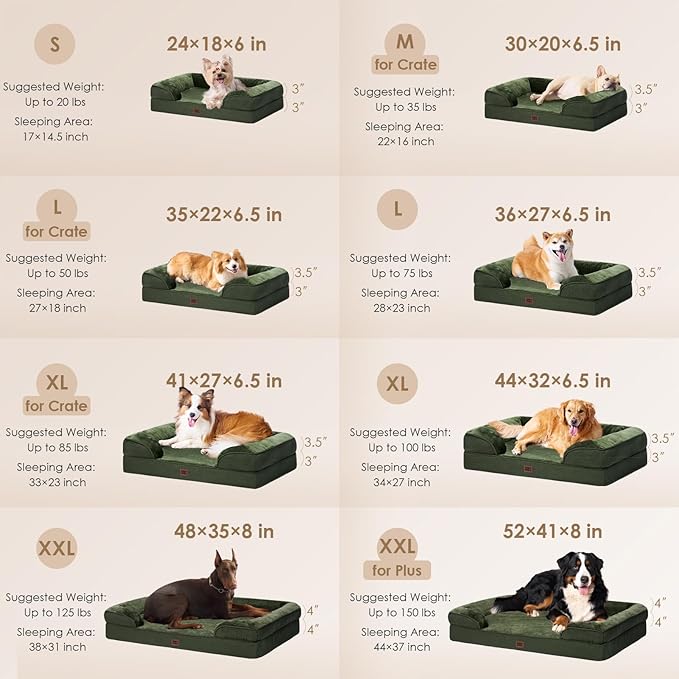 EHEYCIGA Orthopedic Small Dog Bed, Waterproof Memory Foam Washable Pet Beds | Non-Slip Bottom and Egg-Crate Foam Medium Pet Couch Bed with Washable Removable Cover, Dark Green