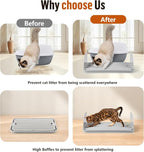 Cat Litter Box Step, Cat Step with Detachable Splash-Proof Baffles, Grey | Litter Box Ramp with Filter Function, Litter Catcher for Kittens & Elderly Cats, Non-Slip Cat Litter Mat Pedal, Easy to Clean