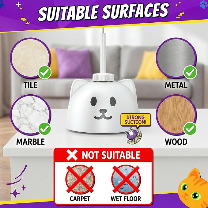 Interactive Cat Toys for Indoor Cats, 360° Automatic Spin Flying Bird Wand | 8cm Suction Cup & Weighted Base, Silicone-Protected Rod, USB Rechargeable with Replaceable Feather & Streamer Attachments