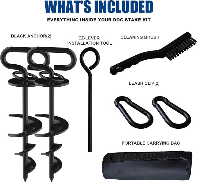 Eurmax USA 2-Pack Heavy Duty Dog Tie Out Stake, No-Tangle In Ground Anchor Runner for Large Dogs up to 210 Lbs - Perfect for Yard, Beach and Camping (Square,Black)