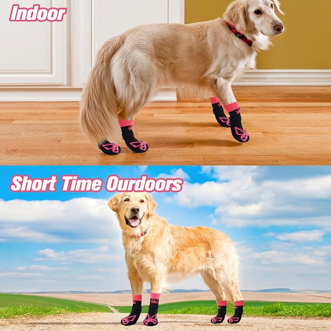 EXPAWLORER Anti Slip Dog Socks to Prevent Licking Paws,Winter Dog Boots & Paw Protectors,Dog Booties for Hardwood Floors with Grippers,Dog Shoes for Hot/Cold Pavement Small Medium Large Senior Dog