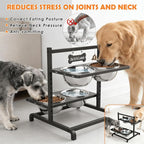 ADENGL Elevated Dog Bowl Stand with 4 Stainless Steel Bowls (1700ml/58oz) – 9 Height Adjustable Raised Pet Feeder from 4.9" to 14.5" for Large Dogs & Multi-Pet Homes, with Bone Name Tag