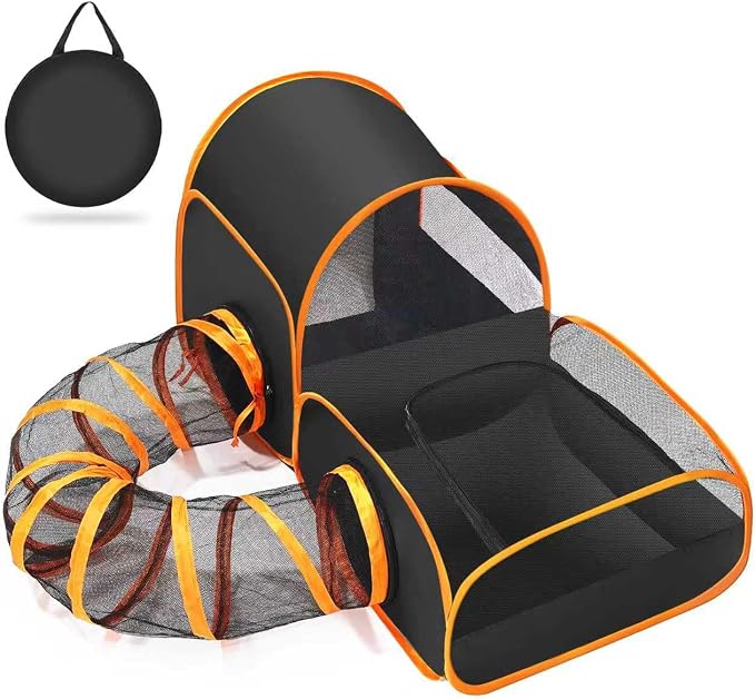 Tailtastic Indoor/Outdoor Cat Playpen with Surround Tunnel 2 Zones Black | escape-proof enclosed enslosure,lightweight foldable for travel, ideal for indoor cats, multi-cat homes & birthing