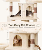 71 Inch Cat Trees for Large Cats, Heavy Duty Cat Tree Tower | Cat Condos for Indoor Cats Large Adult with Cat Scratching Post & 2 Condos, 9 Sisal Posts & Hammock, Beige