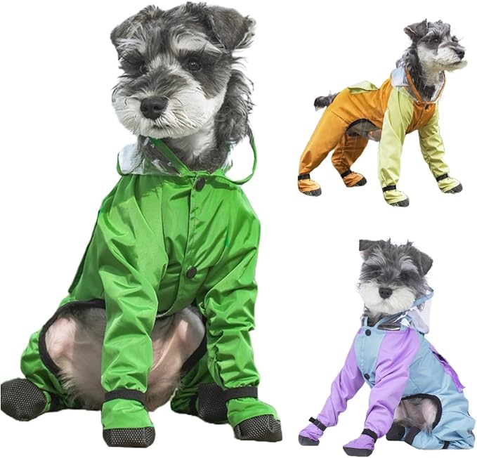 Full Coverage Small Dog Raincoat, 4-Leg Waterproof Jacket with Leash Hole & Backpack, Quick-Dry Pet Rain Gear for Teddy, Bichon, Schnauzer (Yellow, Small(Suggest weight3.3-5.5lb))