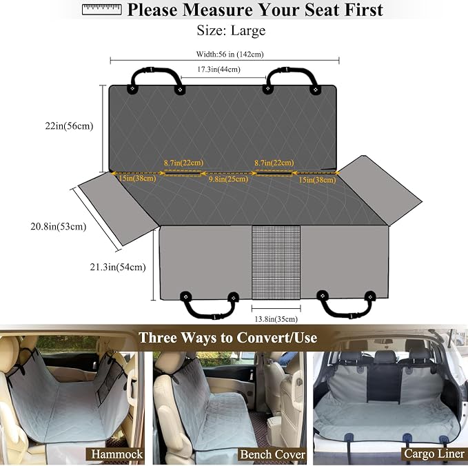 VIVAGLORY Dog Seat Cover Dog Hammock, Large, Grey | Seat Cover for Car Suv & Truck, Back Backseat Split Hair Resistant Protector for Pet