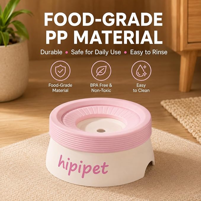 Dog Water Bowl No Spill with Floating Disk,Floating Pet Water Bowl for Dogs and Cats, for Travel and Home (Pink+White(600ml))