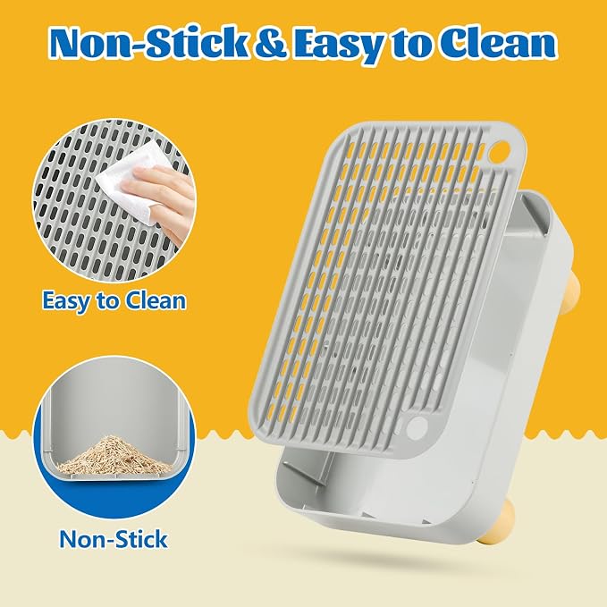 Litter Box Step, Cat Litter Ramp Catcher with Wooden Base, Grey | Cat Step with Filter Function, Anti-Tracking Litter Box Step Stool, Ideal for Kitten & Elderly Cats, Easy to Clean