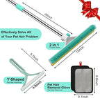 Carpet Rake for Pet Hair Removal - 60" Adjustable Long Handle Carpet Rake, 3 in 1 Reusable Pet Hair Removal Tool Kit, Cat Dog Fur Rakes Scraper Carpet Broom (White)